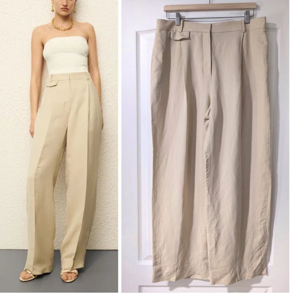 NEW COS | Relaxed Linen-Blend Wide-Leg Trousers in Beige